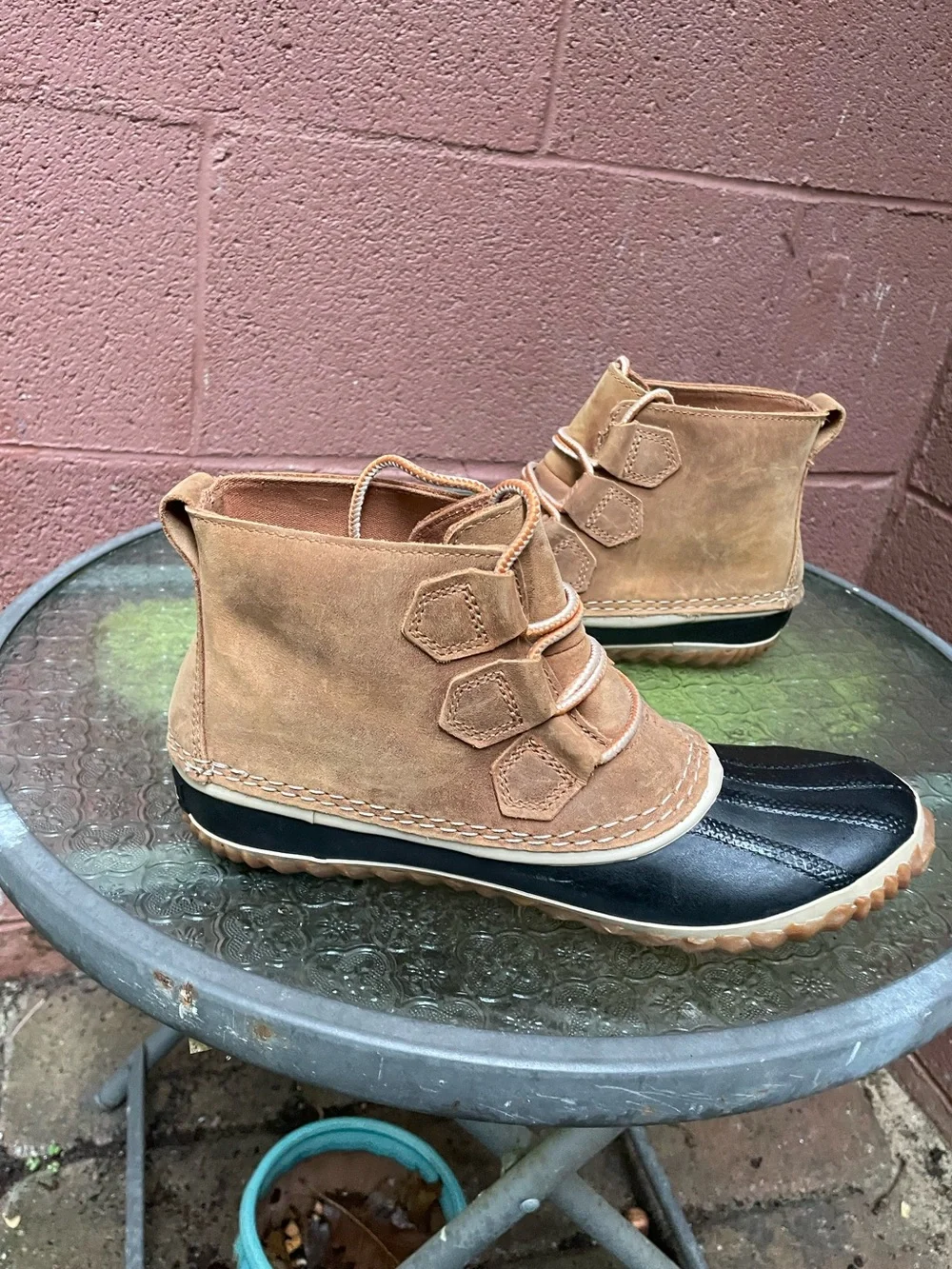 Sorel Out N About Waterproof Tan Duck Ankle Rain Boots 8.5